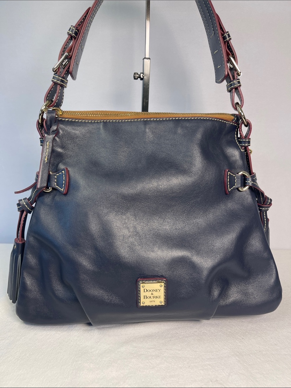 Dooney & Bourke Teagan Navy Smooth Leather Shoulder Bag Tassel Hobo